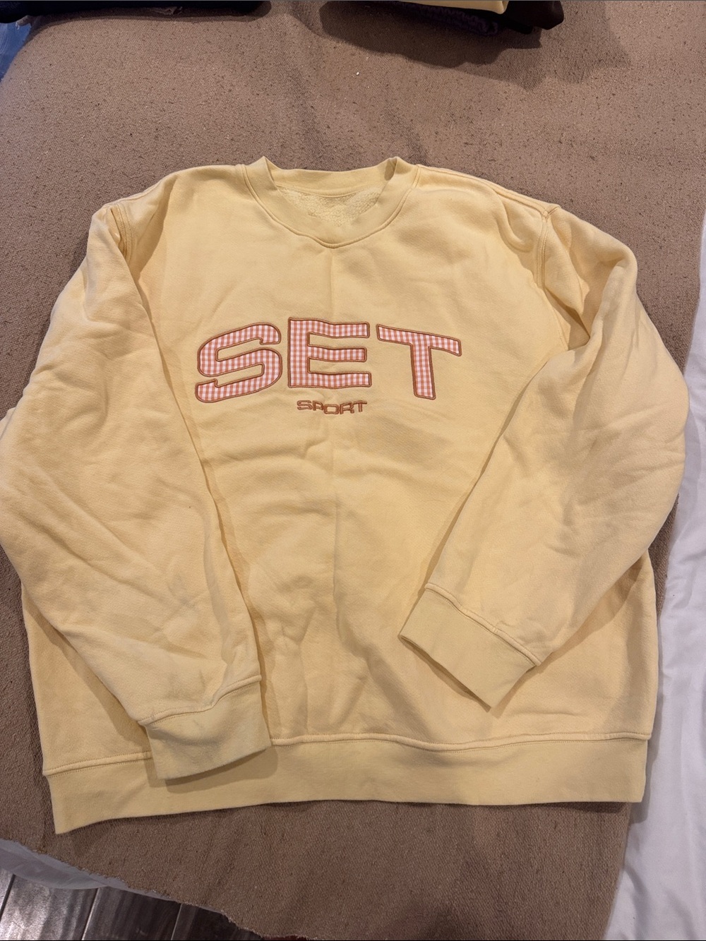 SET Active Yellow Gingham Crewneck Sweatshirt